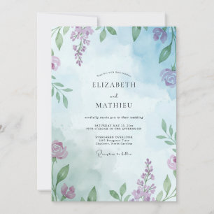 Invitation Mariage aux vignes mauves et bleu pervenche