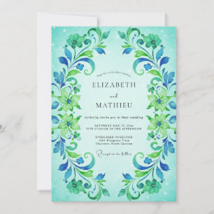 Invitation Mariage aux vignes peintes en cyan
