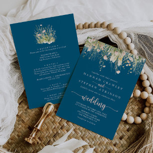 Invitation Mariage avant et arrière de la marine Fleur sauvag
