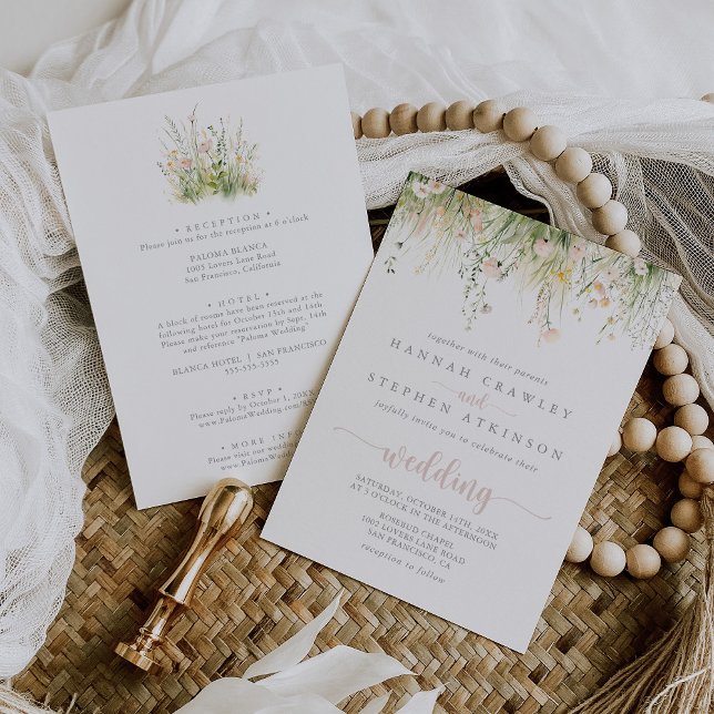 Invitation Mariage avant et arrière du Fleur sauvage Boho ver (Créateur téléchargé)