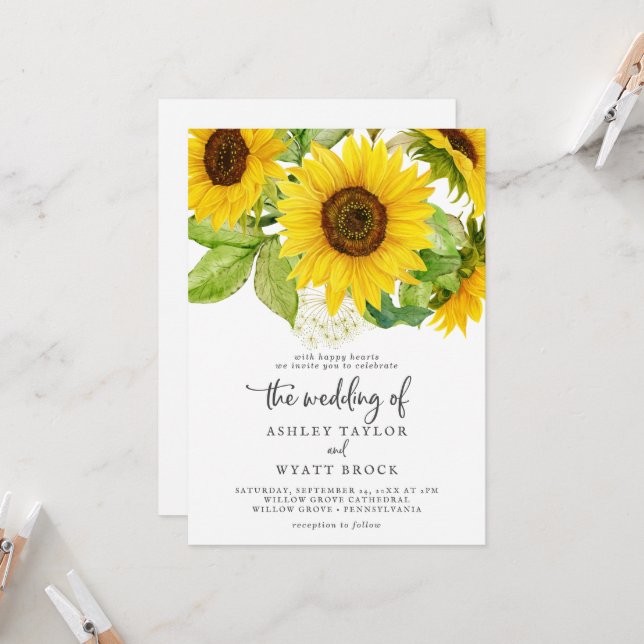 Invitation Mariage avant et arrière du tournesol du pays (Devant/Arrière en situation)