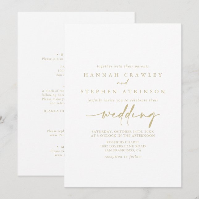 Invitation Mariage avant et arrière élégant Gold Modern (Devant / Derrière)