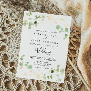 Invitation Mariage avant et arrière Gold Confetti Eucalyptus