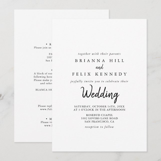 Invitation Mariage avant et arrière moderne (Devant / Derrière)