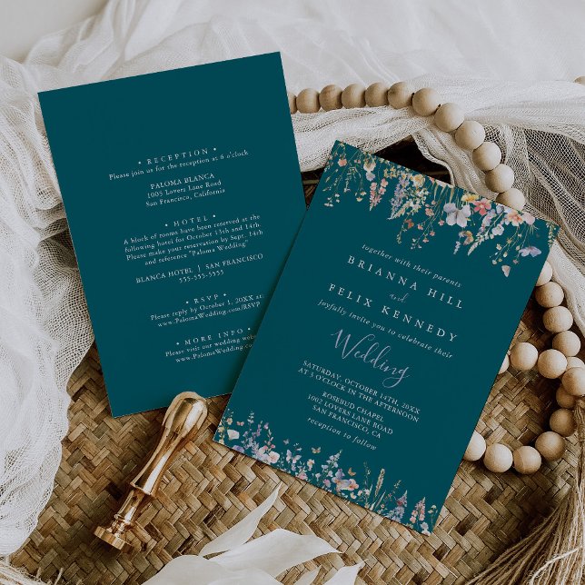 Invitation Mariage avant et arrière vert Fleur sauvage multic (Créateur téléchargé)
