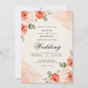 Invitation Mariage avec accent floral de corail doux