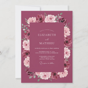 Invitation Mariage avec Bordure Florale Bourguignonne