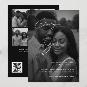 Invitation Mariage avec code QR de photo délavée sombre et éc