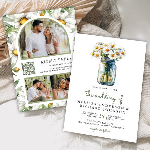 Invitation Mariage avec code QR de pot Mason floral de pâquer