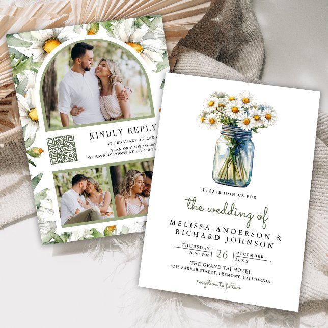 Invitation Mariage avec code QR de pot Mason floral de pâquer (Créateur téléchargé)