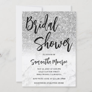 Invitation Mariage avec code QR en Glitter Argent et Marbre