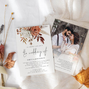 Invitation Mariage avec code QR photo de fleurs en terre cuit