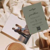 Mariage avec code QR photo noir et vert sauge mat