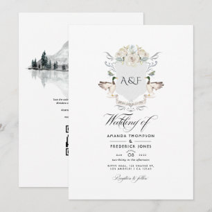 Invitation Mariage avec code QR RSVP Crête Monogramme au bord