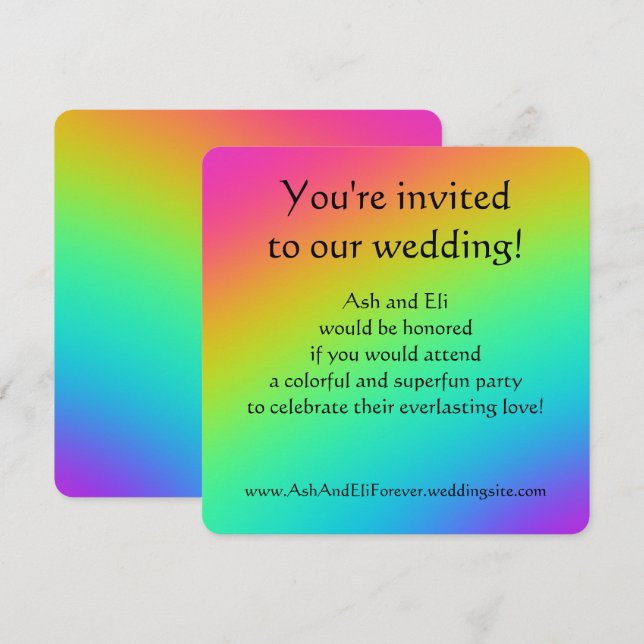 Invitation Mariage avec dégradé de couleurs arc-en-ciel vives (Devant / Derrière)