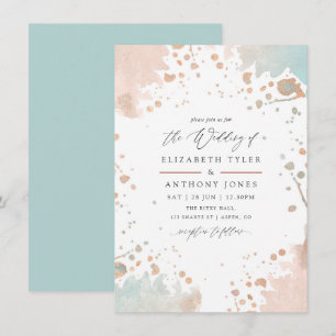 Invitation Mariage avec éclaboussures de peinture Rose Gold e