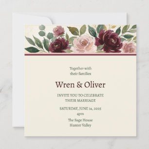 Invitation Mariage avec en-tête Rose Bourgogne