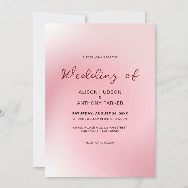 Invitation Mariage avec Fond Ombré Rose (Devant)