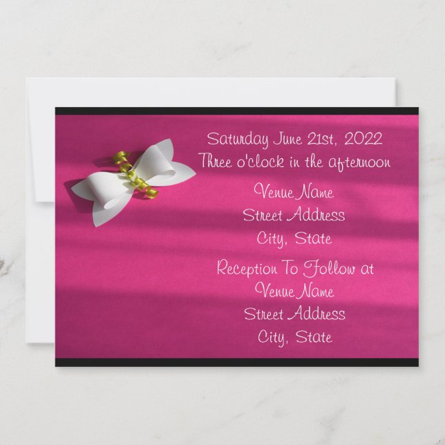 Invitation Mariage avec fond rose et nœud blanc (Dos)