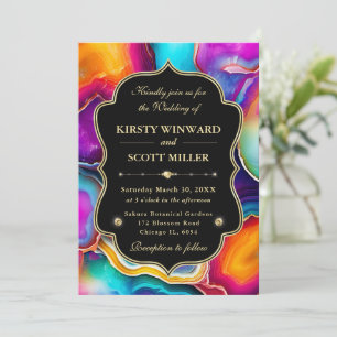 Invitation Mariage avec Géode d'Agate Arc-en-Ciel et Cadre No