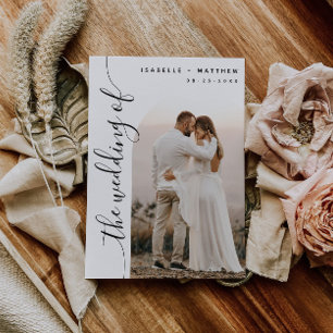 Invitation Mariage avec photo d'arc de script vertical