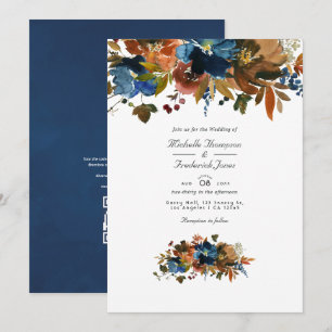 Invitation Mariage avec QR Code RSVP Fleurs Gingembre et Mari