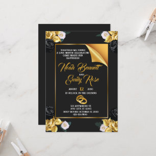 Invitation Mariage avec roses et anneaux dorés
