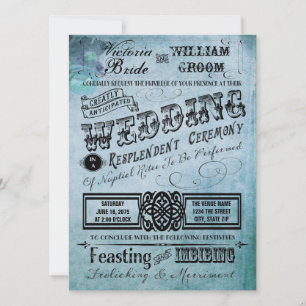 Invitation Mariage avec typographie vintage bleu sarcelle et 
