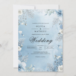 Invitation Mariage avec un cadre floral bleu givré