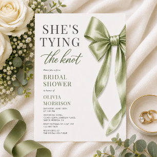 Invitation Mariage avec un Nœud Vert Cérémonie de Fiançailles