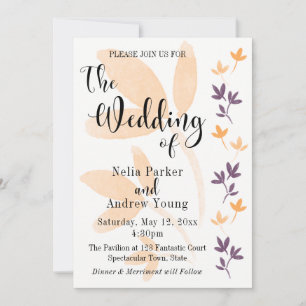 Invitation Mariage avec une jolie typographie de feuilles d'o