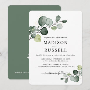 Invitation Mariage avec verdure et éclaboussures d'or d'eucal