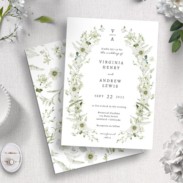 Invitation Mariage avec verdure monogramme (Créateur téléchargé)