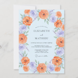 Invitation Mariage Azur Abricot Ranunculus Eucalyptus