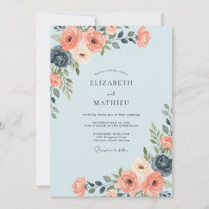 Invitation Mariage Azur Corail Pivoine