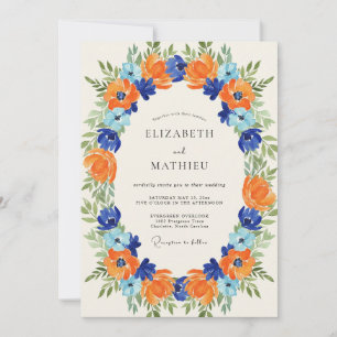 Invitation Mariage Azur Ranunculus Eucalyptus Tangerine