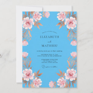 Invitation Mariage Azure Copper Petal
