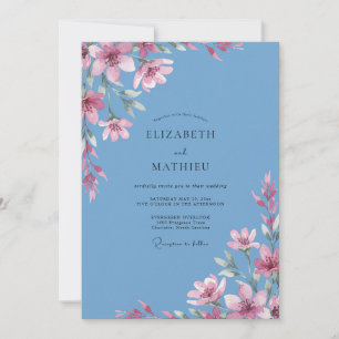 Invitation Mariage Azurée Branche Fuchsia Eucalyptus