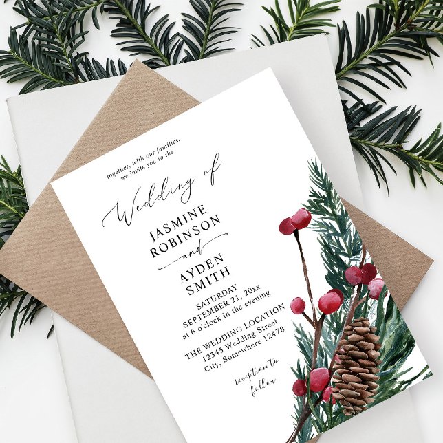 Invitation Mariage Baies d'Hiver & Verdure de Pin  (Créateur téléchargé)