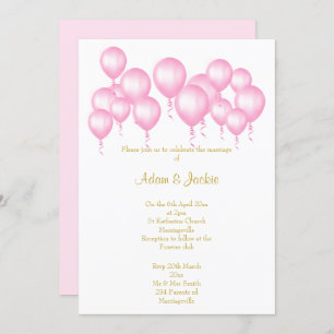 INVITATION MARIAGE BALLONS BLANCS ROSE SIMPLE