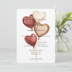 Invitation Mariage Ballons en Forme de Coeur Crème Rouge Blan