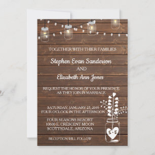 Invitation Mariage Barn Mason Jar Classic Wood Lumières rusti