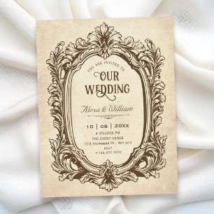 Invitation Mariage baroque antique orné vintage