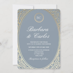 Invitation Mariage baroque bleu Dusty