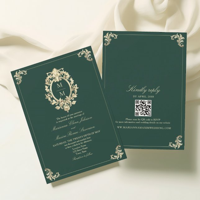Invitation Mariage Baroque Gold et Emerald Green (Créateur téléchargé)