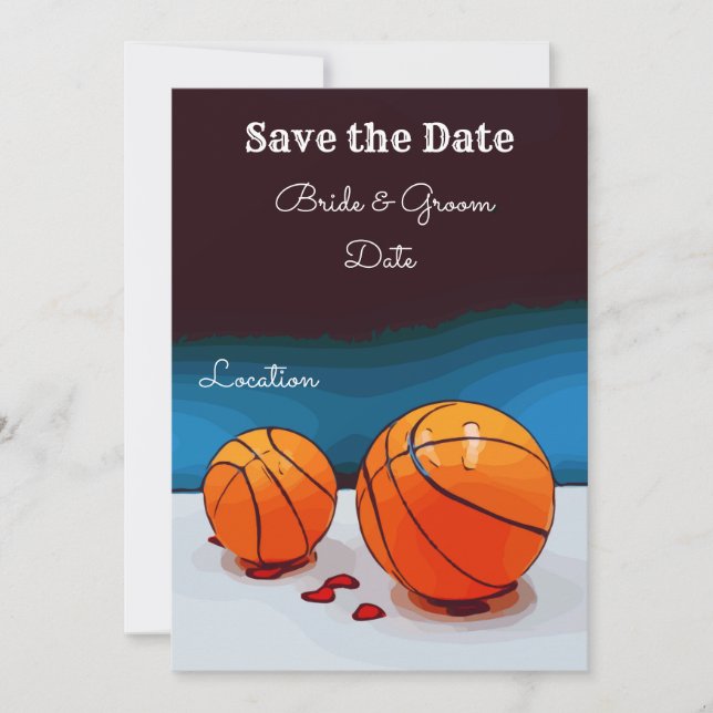 Invitation Mariage basket avec amour sur fond bleu (Devant)
