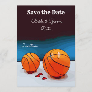 Invitation Mariage basket-ball avec amour sur fond bleu