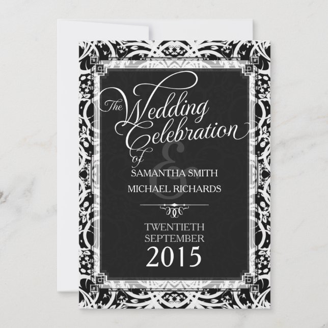 Invitation Mariage Batik Tribal de dentelle blanche noire uni (Devant)