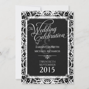 Invitation Mariage Batik Tribal de dentelle blanche noire uni