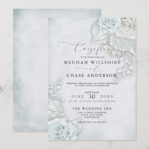 Invitation Mariage   Beaux Roses bleu pâle